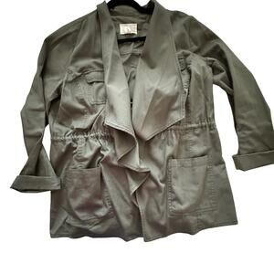 Caslon Women's Olive Green Cotton Blended Long Sleeves Utility Jacket Size Large